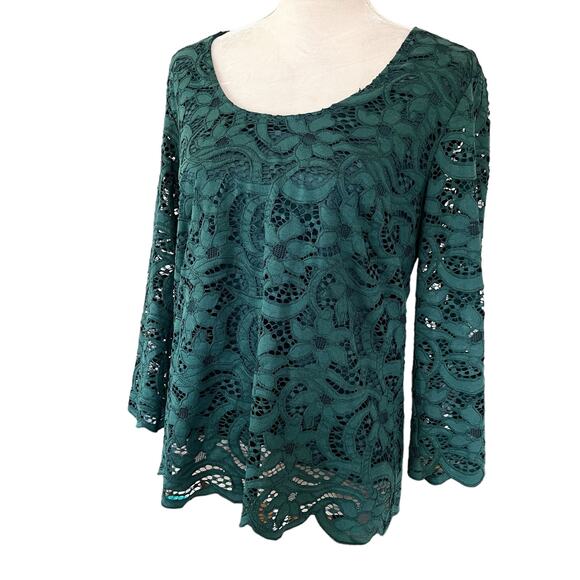 Nanette Lepore Lace Top Night Garden Green Large Scalloped Hem - Picture 11 of 11